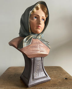 A charming Vintage French 'Orphan' Bust. Made from plaster and hand painted. Titled 'ORPHELINE' meaning 'Orphan' in English - SHOP NOW - www.intovintage.co.uk
