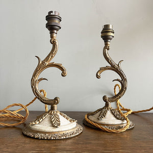 A pair of French Rococo Side Lamps. Each lamp is wired for electricity with antique fabric covered cable, new plugs and pat tested - SHOP NOW - www.intovintage.co.uk