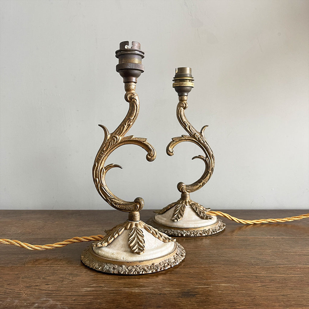 A pair of French Rococo Side Lamps. Each lamp is wired for electricity with antique fabric covered cable, new plugs and pat tested - SHOP NOW - www.intovintage.co.uk