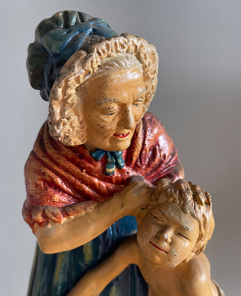 An extremely rare late Victorian Statuette for the Pears Soap Company. The statuette is a copy of a marble sculpture by the Italian artist Giovanni Focardi that was displayed at the 1878 Paris Exhibition. The scene depicts a woman scrubbing a young boy behind the ears who really doesn't look as if he is enjoying it very much! An extremely rare late Victorian Statuette for the Pears Soap Company, titled "You Dirty Boy" - SHOP NOW - www.intovintage.co.uk