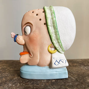 A rare German Porcelain Smoking Ashtray by Schafer & Vater. These unusual objects were used as ashtrays with the smoke of the cigarette escaping through the pierced holes. This one sees an old ugly maid with a fly perched on her nose! SHOP NOW - www.intovintage.co.uk