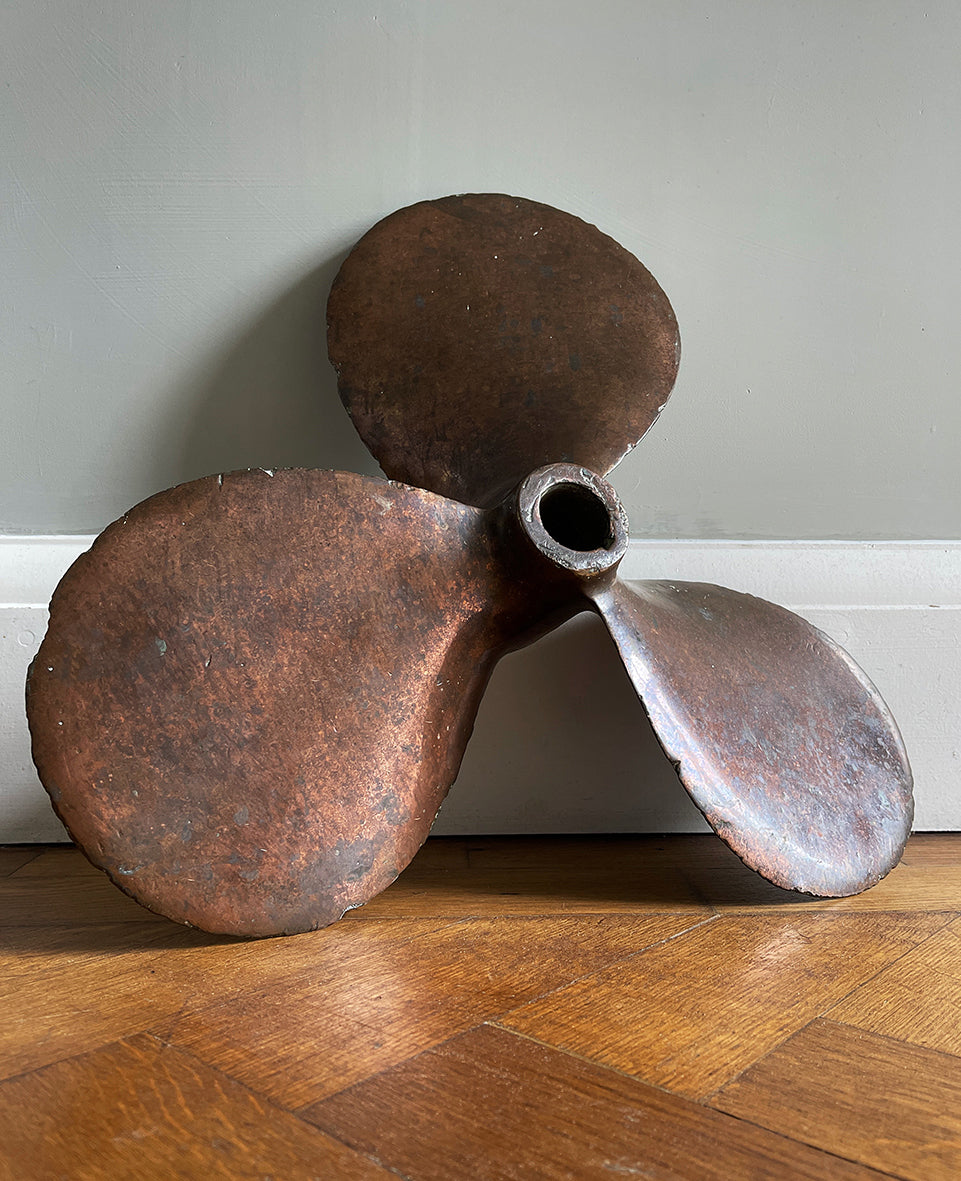 A large antique 3 Blade Bronze Marine Propeller. Very heavy! DIMENSIONS: (Diameter) 45cm (Depth) 10cm - SHOP NOW - www.intovintage.co.uk