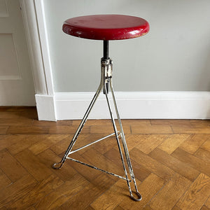 A good looking, height adjustable, Vintage Metal and Wooden Stool. Great age related wear, patina and totally solid - SHOP NOW - www.intovintage.co.uk