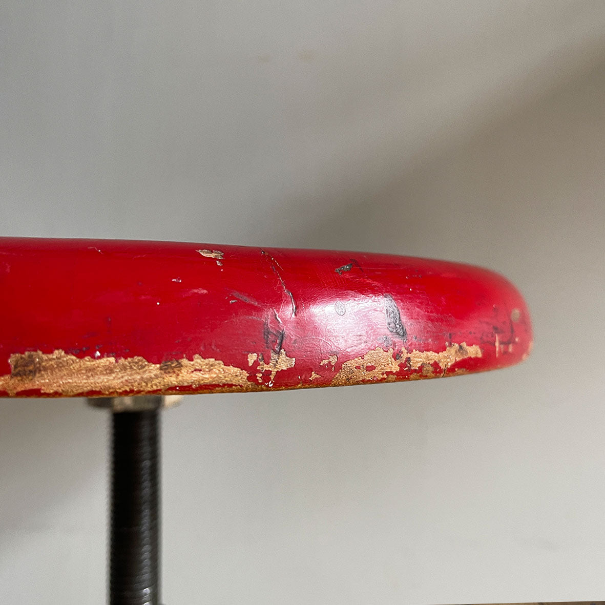 A good looking, height adjustable, Vintage Metal and Wooden Stool. Great age related wear, patina and totally solid - SHOP NOW - www.intovintage.co.uk