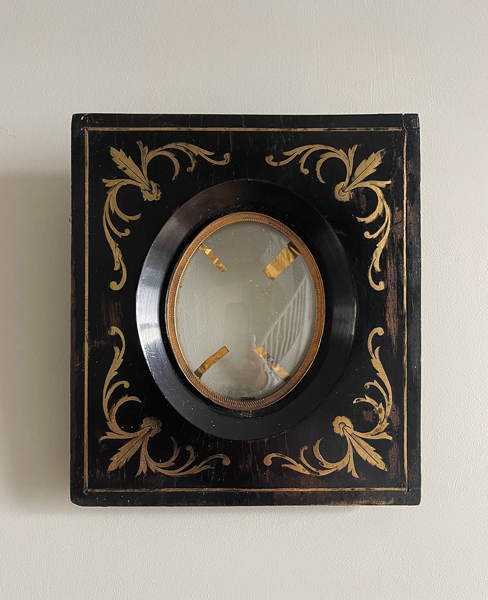 An early 18th c ebonized wooden frame with brass details and original hand-blown shallow dome glass - SHOP NOW - www.intovintage.co.uk