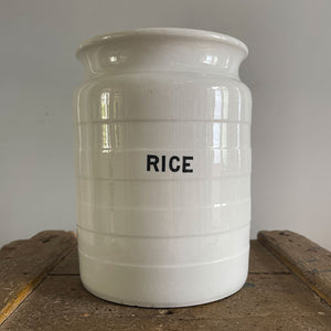 A large vintage white ironstone banded rice jar with lid. Marked '4' to the base. - SHOP NOW - www.intovintage.co.uk