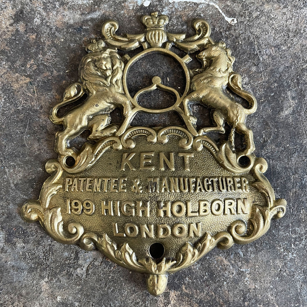 A Victorian Pressed Brass Kent of High Holborn, London Safe Plate in excellent condition - SHOP NOW - www.intovintage.co.uk