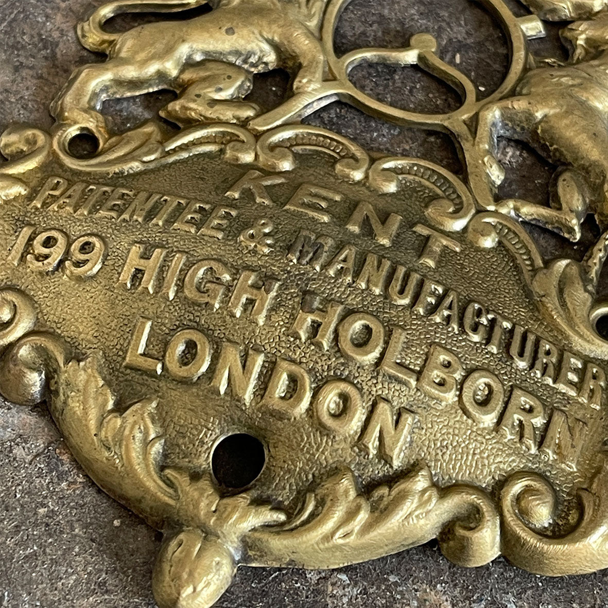 A Victorian Pressed Brass Kent of High Holborn, London Safe Plate in excellent condition - SHOP NOW - www.intovintage.co.uk