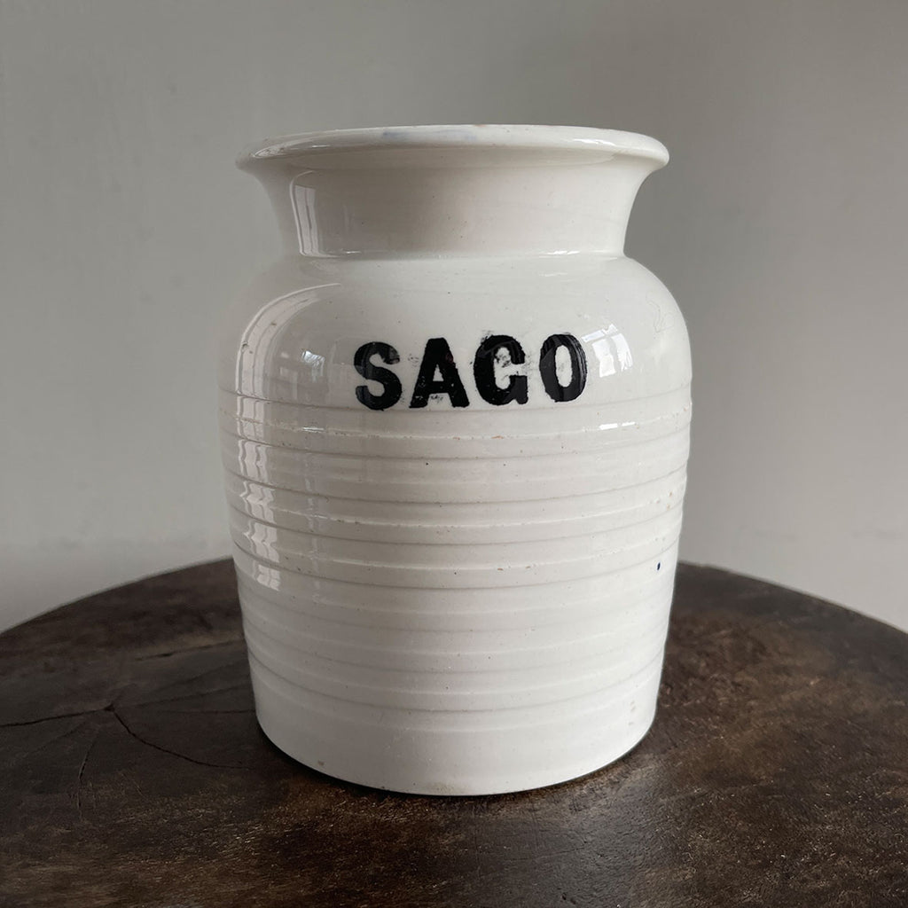 A vintage white ironstone banded Sago jar - SHOP NOW - www.intovintage.co.uk