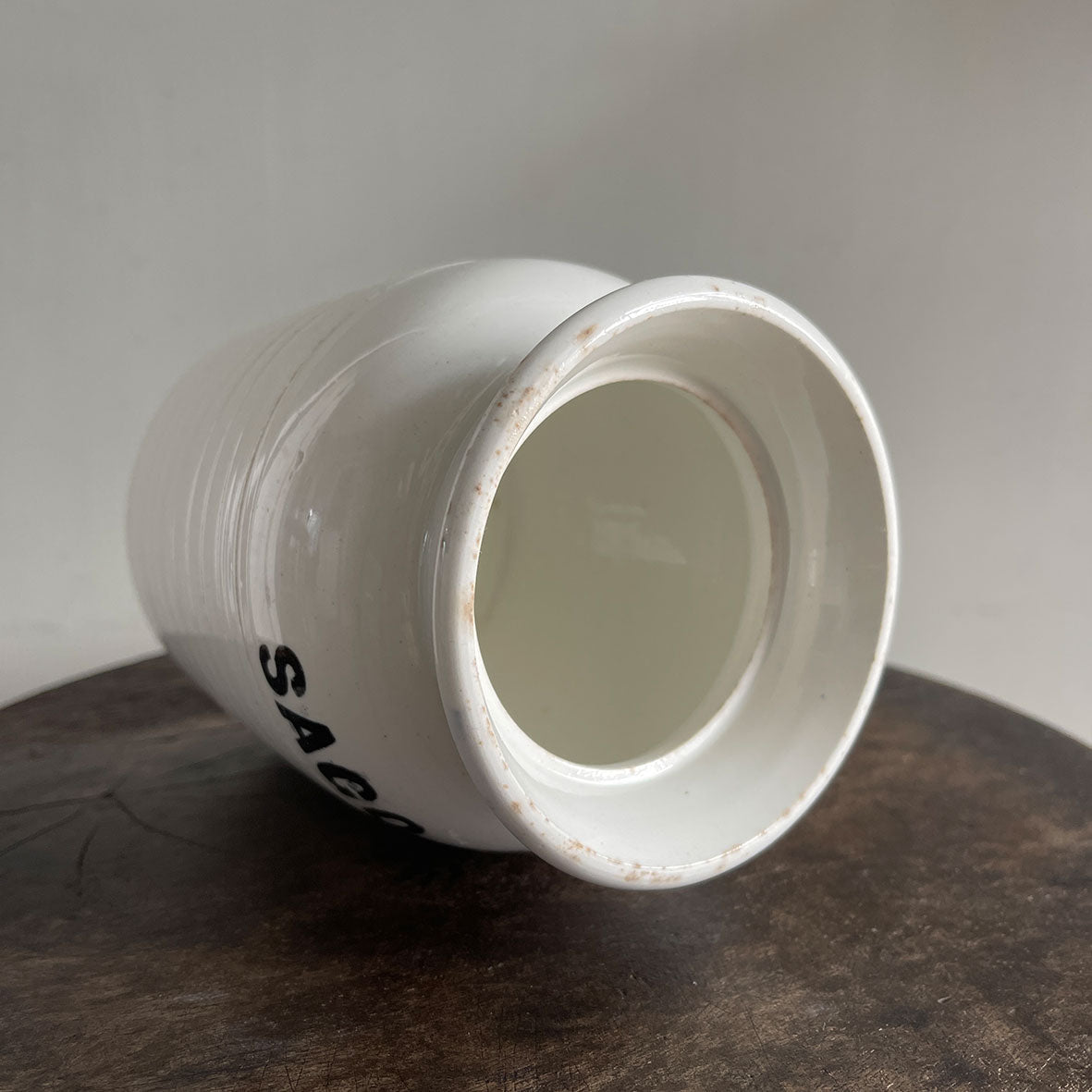 A vintage white ironstone banded Sago jar - SHOP NOW - www.intovintage.co.uk