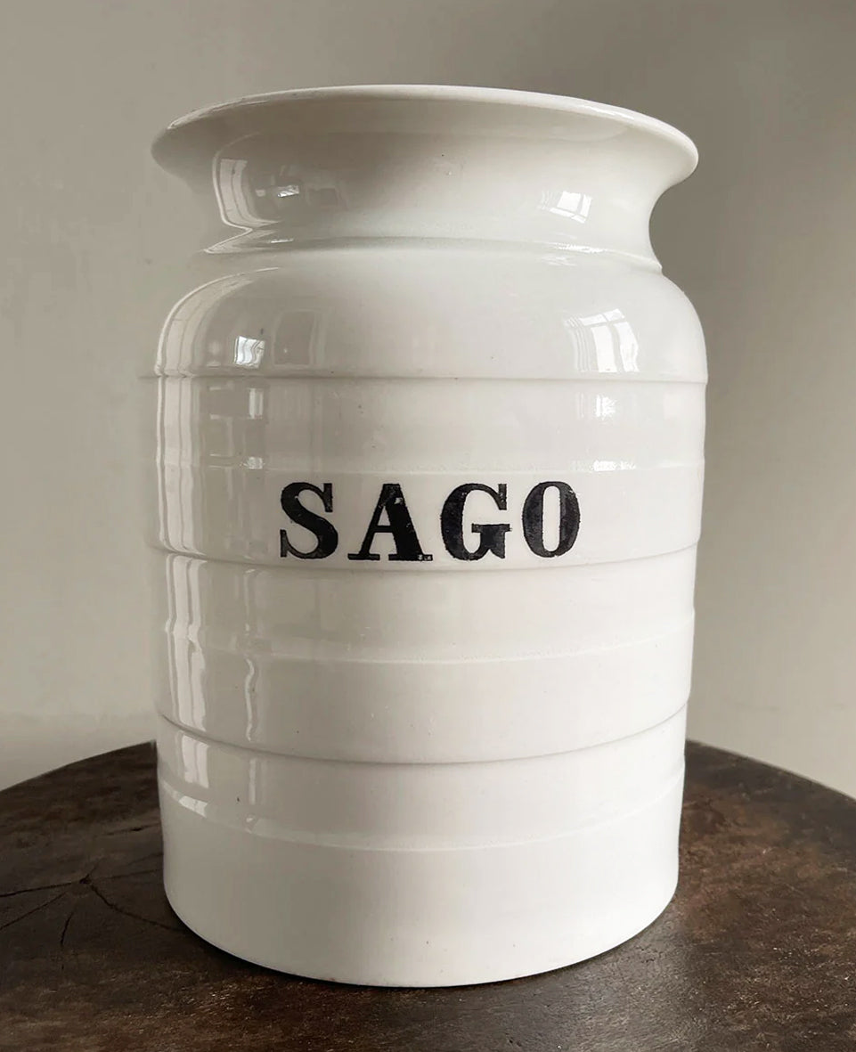 A large vintage white ironstone banded Sago jar - SHOP NOW - www.intovintage.co.uk