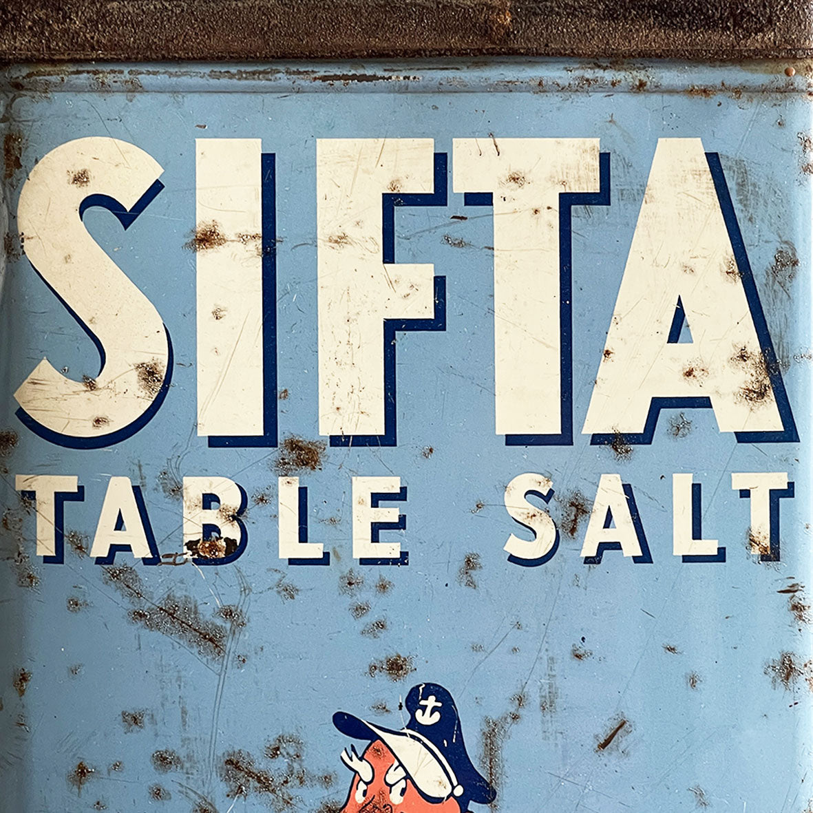 A large Vintage Sifta Table Salt Tin. Great design & typography - SHOP NOW - www.intovintage.co.uk