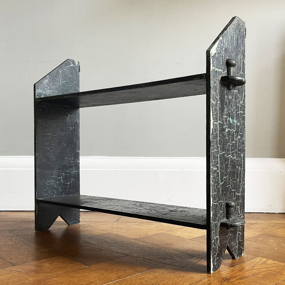 A pair of Old Painted Shelves finished in aged paint. Simple provincial construction with each shelf being held in position with wooden pegs - SHOP NOW - www.intovintage.co.uk
