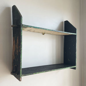A pair of Old Painted Shelves finished in aged paint. Simple provincial construction with each shelf being held in position with wooden pegs - SHOP NOW - www.intovintage.co.uk