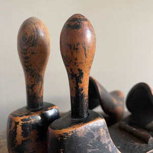 A lovely time-worn pair of Victorian Pine Shoe Lasts. Hinged in the middle for easy insertion into the shoe. Beautiful form and the most perfect patina - SHOP NOW - www.intovintage.co.uk