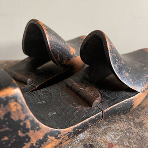 A lovely time-worn pair of Victorian Pine Shoe Lasts. Hinged in the middle for easy insertion into the shoe. Beautiful form and the most perfect patina - SHOP NOW - www.intovintage.co.uk