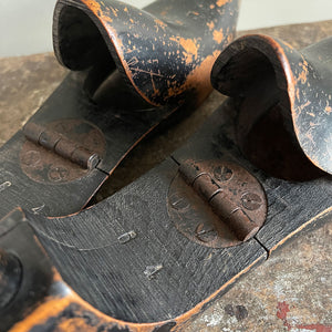 A lovely time-worn pair of Victorian Pine Shoe Lasts. Hinged in the middle for easy insertion into the shoe. Beautiful form and the most perfect patina - SHOP NOW - www.intovintage.co.uk
