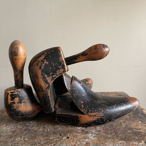 A lovely time-worn pair of Victorian Pine Shoe Lasts. Hinged in the middle for easy insertion into the shoe. Beautiful form and the most perfect patina - SHOP NOW - www.intovintage.co.uk