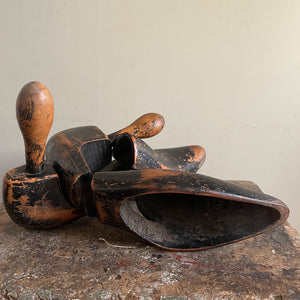 A lovely time-worn pair of Victorian Pine Shoe Lasts. Hinged in the middle for easy insertion into the shoe. Beautiful form and the most perfect patina - SHOP NOW - www.intovintage.co.uk