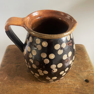 An Early Spotty Earthenware Jug in a gorgeous dark chocolate brown colour with a hand applied 3 dot repeat decoration - SHOP NOW - www.intovintage.co.uk