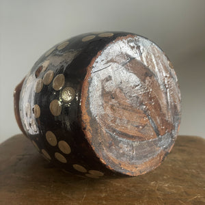 An Early Spotty Earthenware Jug in a gorgeous dark chocolate brown colour with a hand applied 3 dot repeat decoration - SHOP NOW - www.intovintage.co.uk