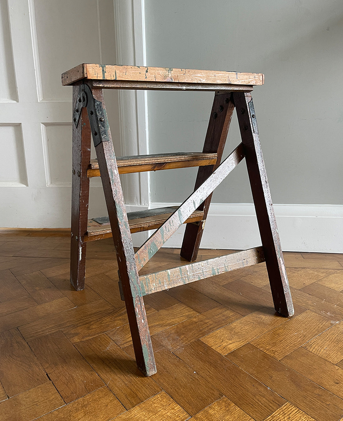 A great set of Vintage workshop Step Ladders with loads of wear and original splodges of paint! Very slim when folded so great for storage. - SHOP NOW - www.intovintage.co.uk