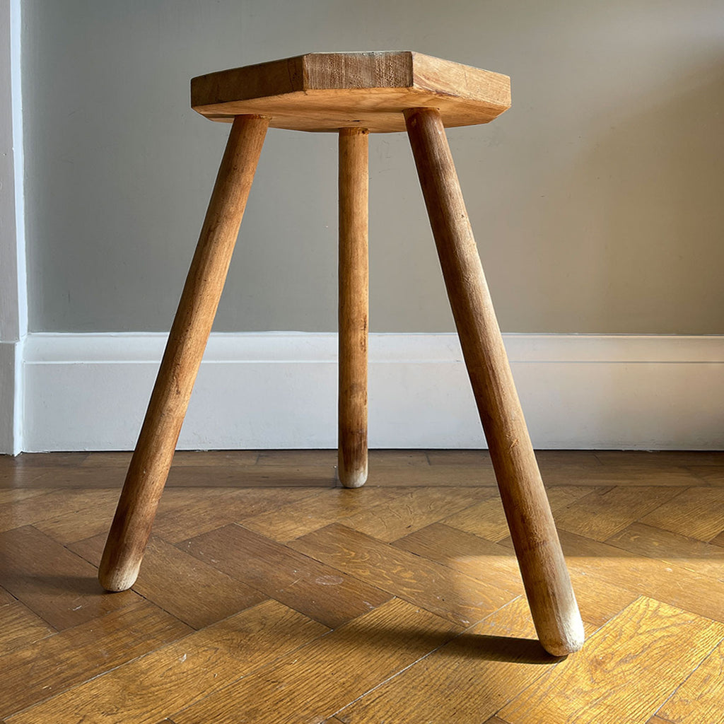 A nice and clean Vintage Elm provincial milking Stool with octagonal seat. Good natural colour - SHOP NOW - www.intovintage.co.uk