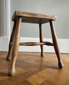 A beautiful time-worn 19th century provincial Beech stool. The rectangular beech top is raised on four turned beech supports united by a four beech stretchers - SHOP NOW - www.intovintage.co.uk