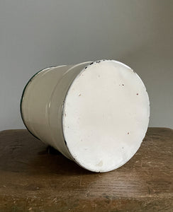 A Vintage Enamel Sugar keep with lid. Having great green typography to the front. Good looking and very usable - SHOP NOW - www.intovintage.co.uk