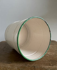 A Vintage Enamel Sugar keep with lid. Having great green typography to the front. Good looking and very usable - SHOP NOW - www.intovintage.co.uk