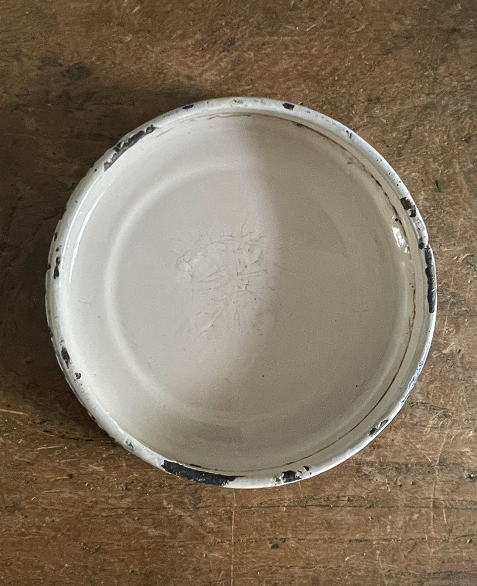 A Vintage Enamel Sugar keep with lid. Having great green typography to the front. Good looking and very usable - SHOP NOW - www.intovintage.co.uk