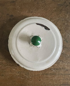 A Vintage Enamel Sugar keep with lid. Having great green typography to the front. Good looking and very usable - SHOP NOW - www.intovintage.co.uk