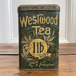 A large Victorian Westwood 1lb Tea Tin. Great design & typography to all of the sides. Hinged lid and nice and clean inside too - SHOP NOW - www.intovintage.co.uk