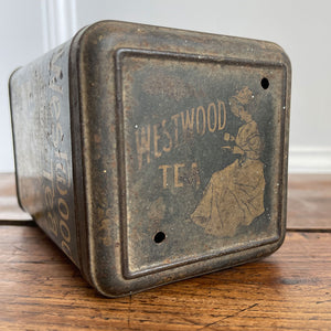 A large Victorian Westwood 1lb Tea Tin. Great design & typography to all of the sides. Hinged lid and nice and clean inside too - SHOP NOW - www.intovintage.co.uk