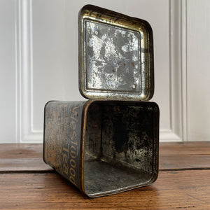 A large Victorian Westwood 1lb Tea Tin. Great design & typography to all of the sides. Hinged lid and nice and clean inside too - SHOP NOW - www.intovintage.co.uk