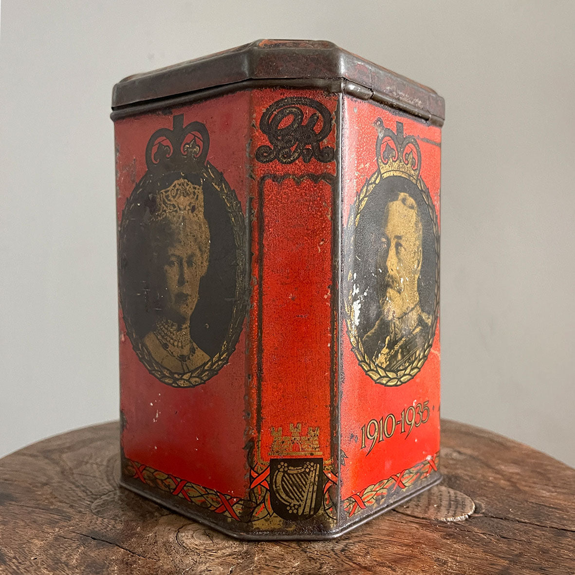 A Coronation Tea Tin for King Edward & Queen Mary from 1935 with a wonderful ratty patina - SHOP NOW - www.intovintage.co.uk