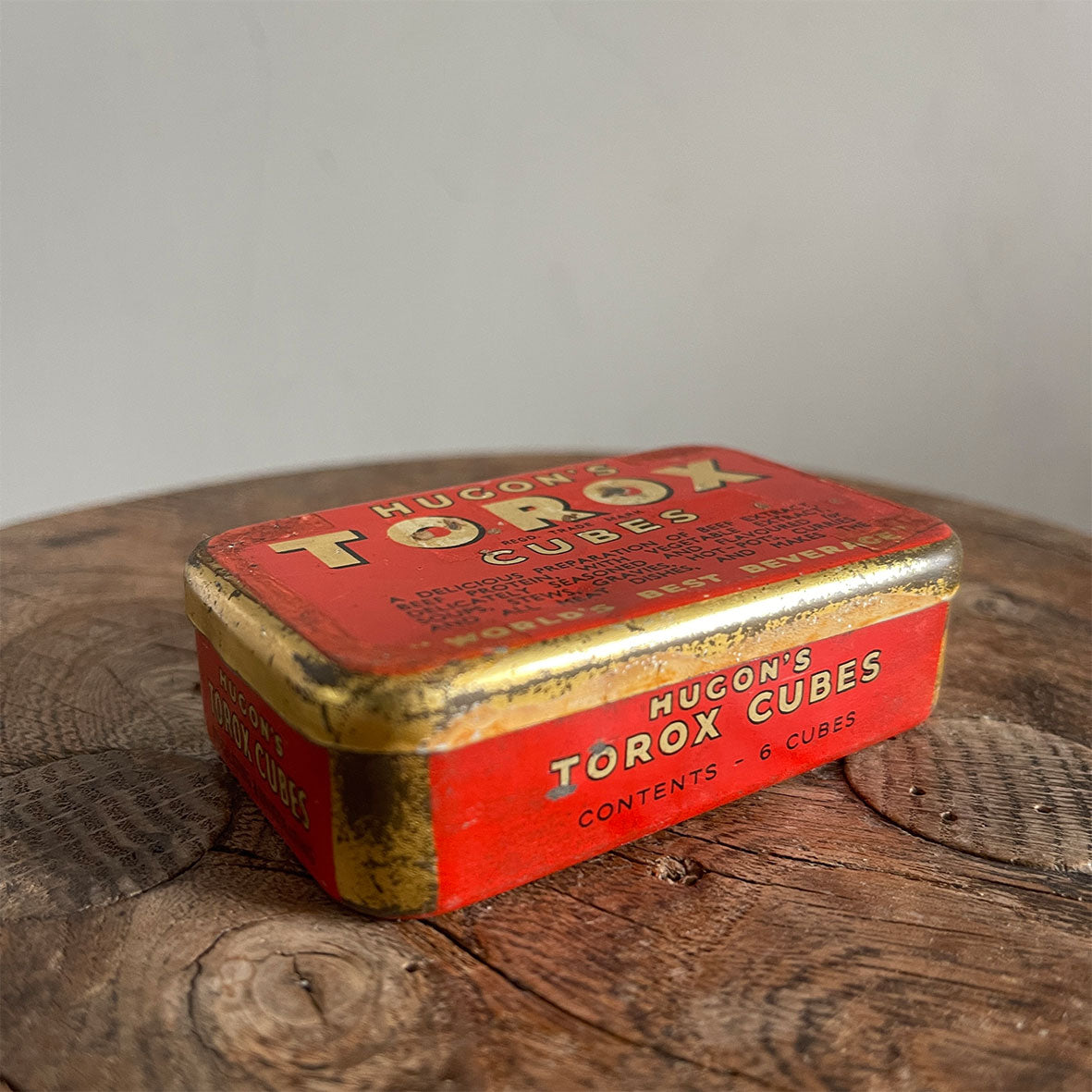 Torox Cubes was made in England by Hugson & Co. Ltd. Manchester This Vintage red and white tin would have held 6 Torox beef cubes which as it says on the tin was the "World's Best Beverage." - SHOP NOW - www.intovintage.co.uk