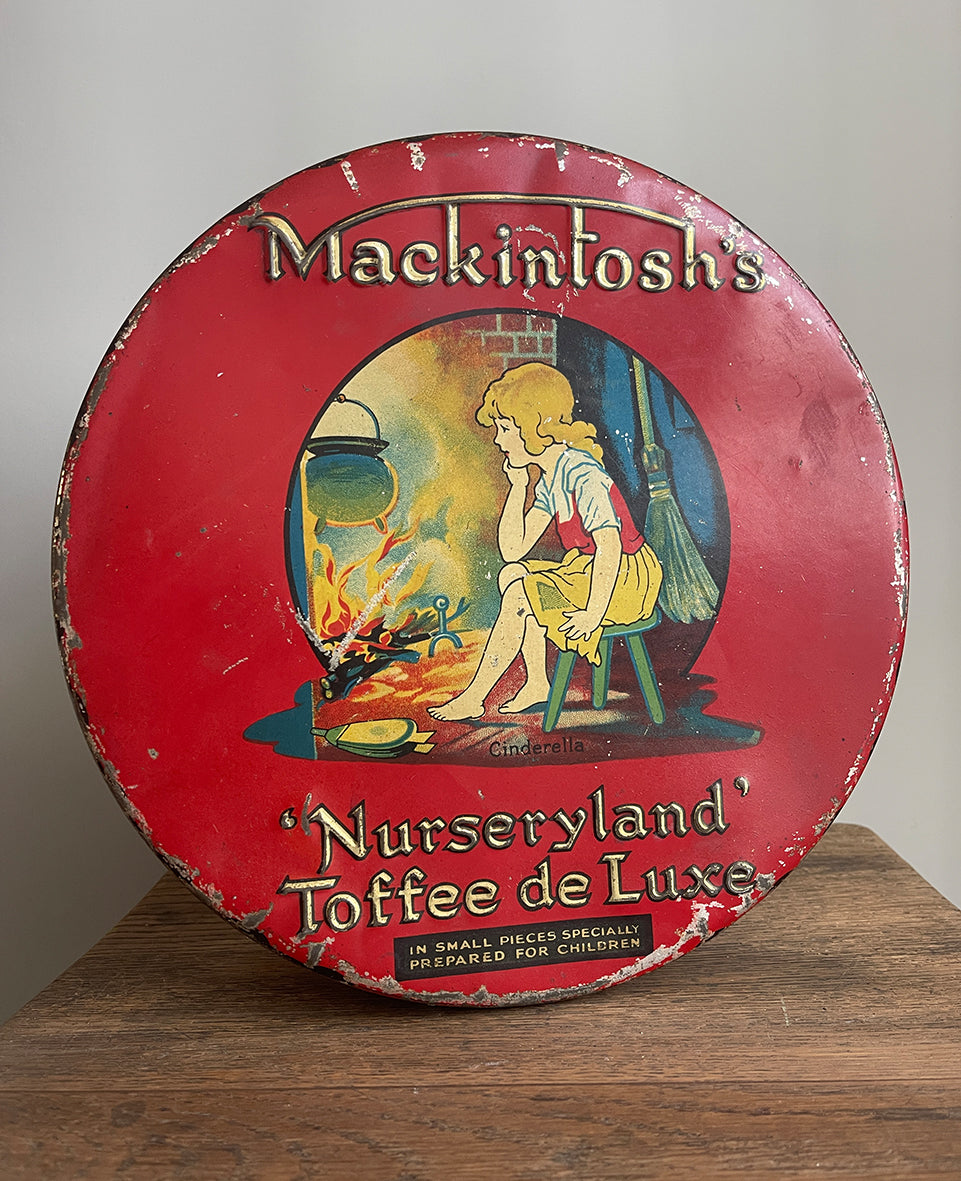 A jolly Mackintosh's Nurseryland Toffee Tin from the 1930s wonderful illustrations and colours.  - SHOP NOW - www.intovintage.co.uk