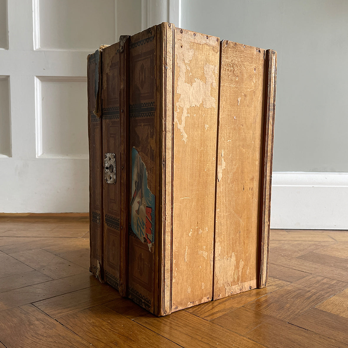 Keep all your treasures safe in this vintage child's Toy Treasure Chest. With some old colourful travel labels still on it - SHOP NOW - www.intovintage.co.uk