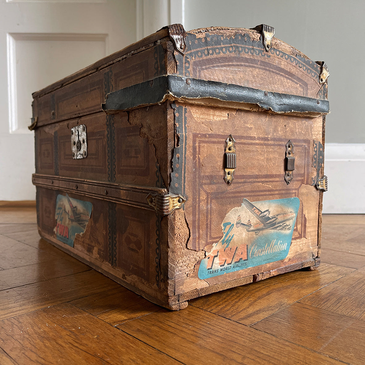 Keep all your treasures safe in this vintage child's Toy Treasure Chest. With some old colourful travel labels still on it - SHOP NOW - www.intovintage.co.uk
