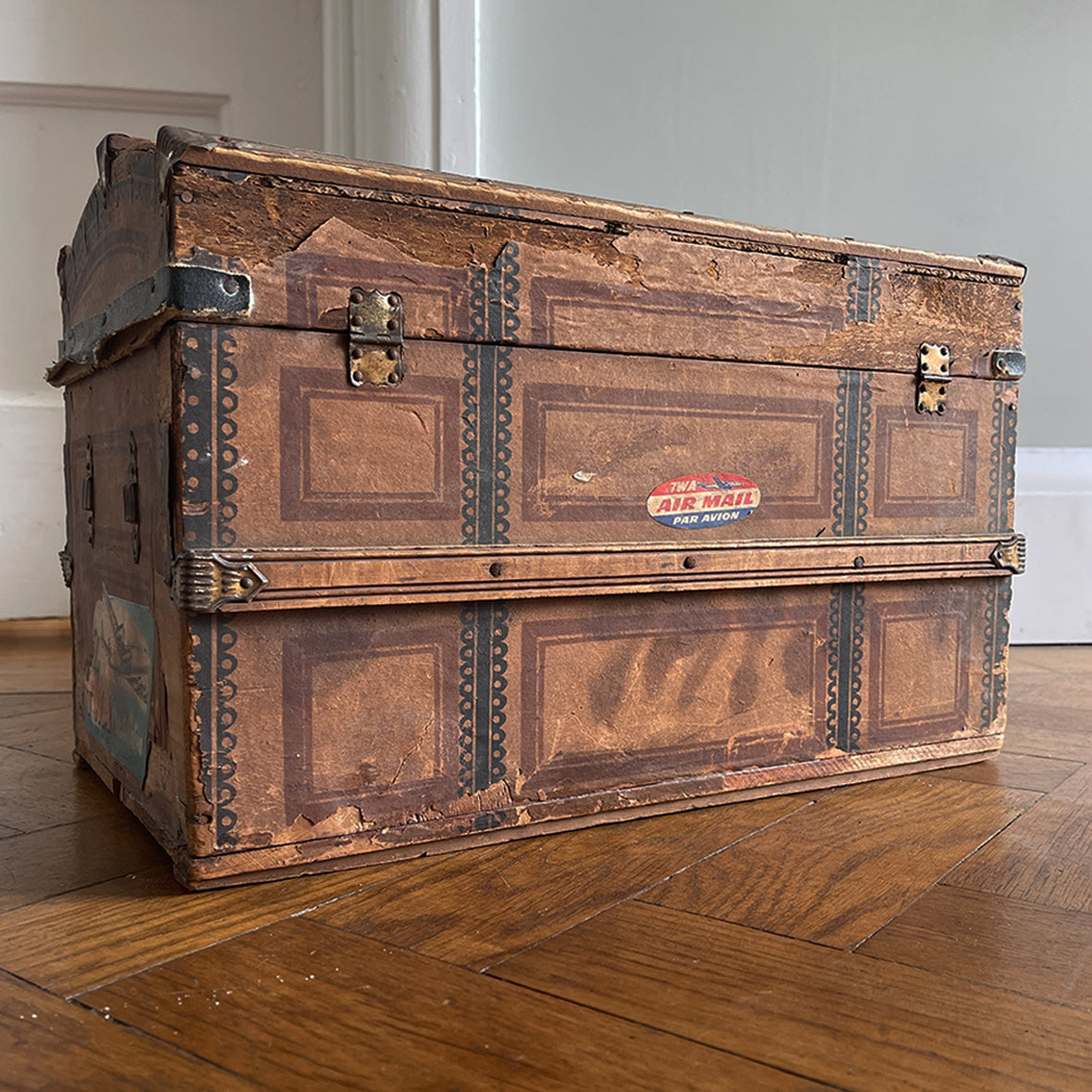 Keep all your treasures safe in this vintage child's Toy Treasure Chest. With some old colourful travel labels still on it - SHOP NOW - www.intovintage.co.uk