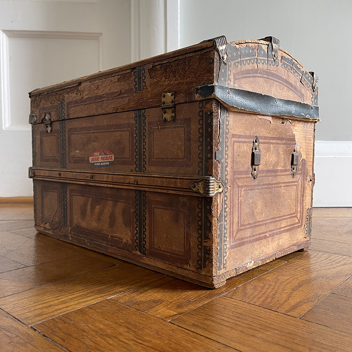 Keep all your treasures safe in this vintage child's Toy Treasure Chest. With some old colourful travel labels still on it - SHOP NOW - www.intovintage.co.uk