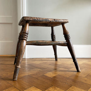 A beautiful time-worn Victorian Elm stool, with marvellous age and wear. Having ring turned legs and a very well worn seat. A great looking stool that would compliment and setting.&nbsp - SHOP NOW - www.intovintage.co.uk