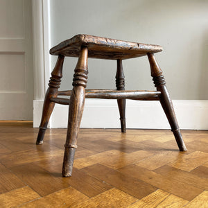 A beautiful time-worn Victorian Elm stool, with marvellous age and wear. Having ring turned legs and a very well worn seat. A great looking stool that would compliment and setting.&nbsp - SHOP NOW - www.intovintage.co.uk