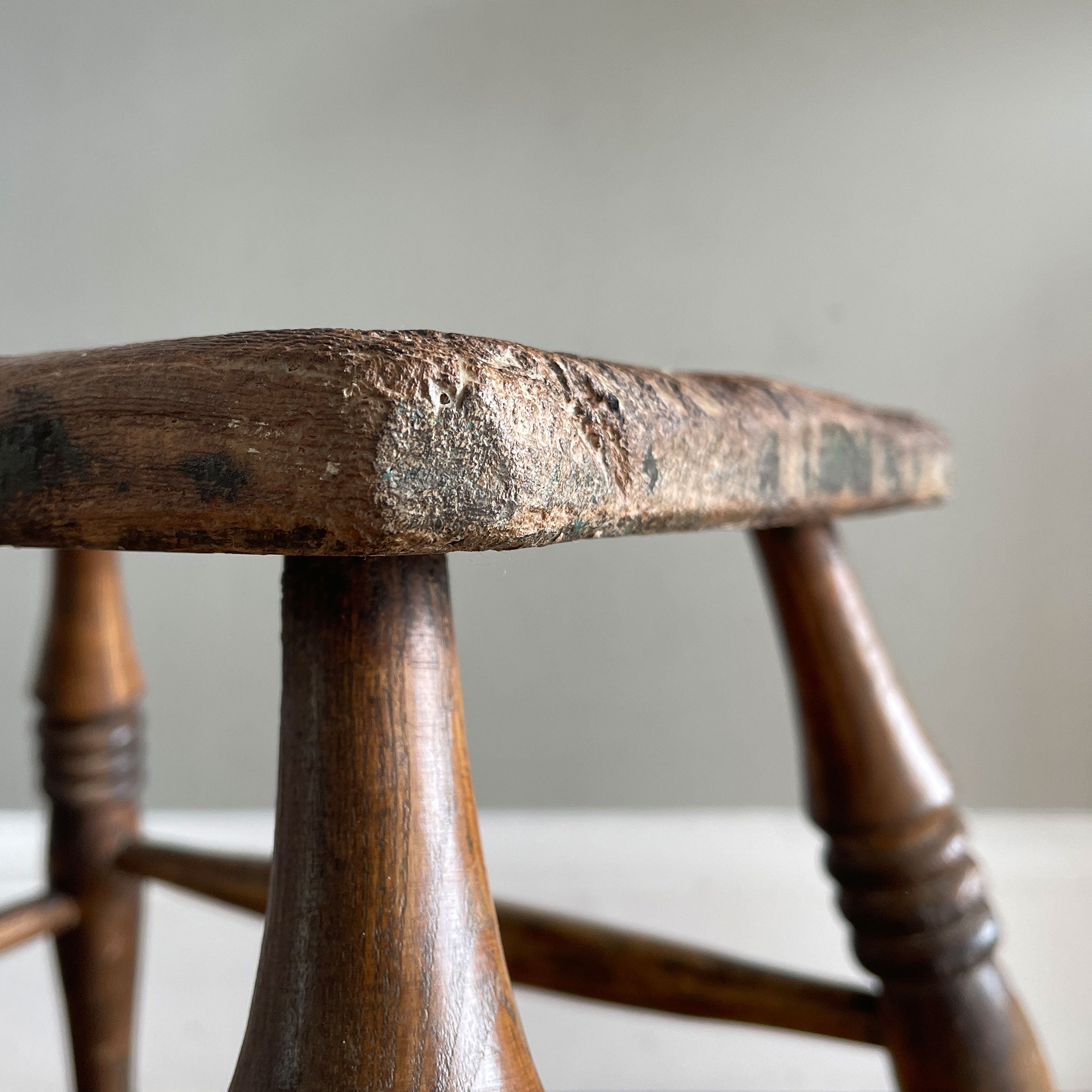 A beautiful time-worn Victorian Elm stool, with marvellous age and wear. Having ring turned legs and a very well worn seat. A great looking stool that would compliment and setting.&nbsp - SHOP NOW - www.intovintage.co.uk