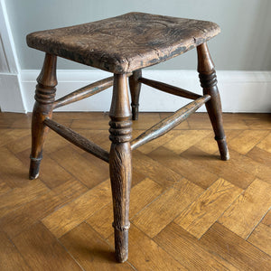 A beautiful time-worn Victorian Elm stool, with marvellous age and wear. Having ring turned legs and a very well worn seat. A great looking stool that would compliment and setting.&nbsp - SHOP NOW - www.intovintage.co.uk