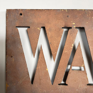 An Original Way Out Sign. Pierced letters through steel with an excellent patina to the painted finish. The sign would originally had glass fitted behind and illuminated. Good size!  SHOP NOW - www.intovintage.co.uk