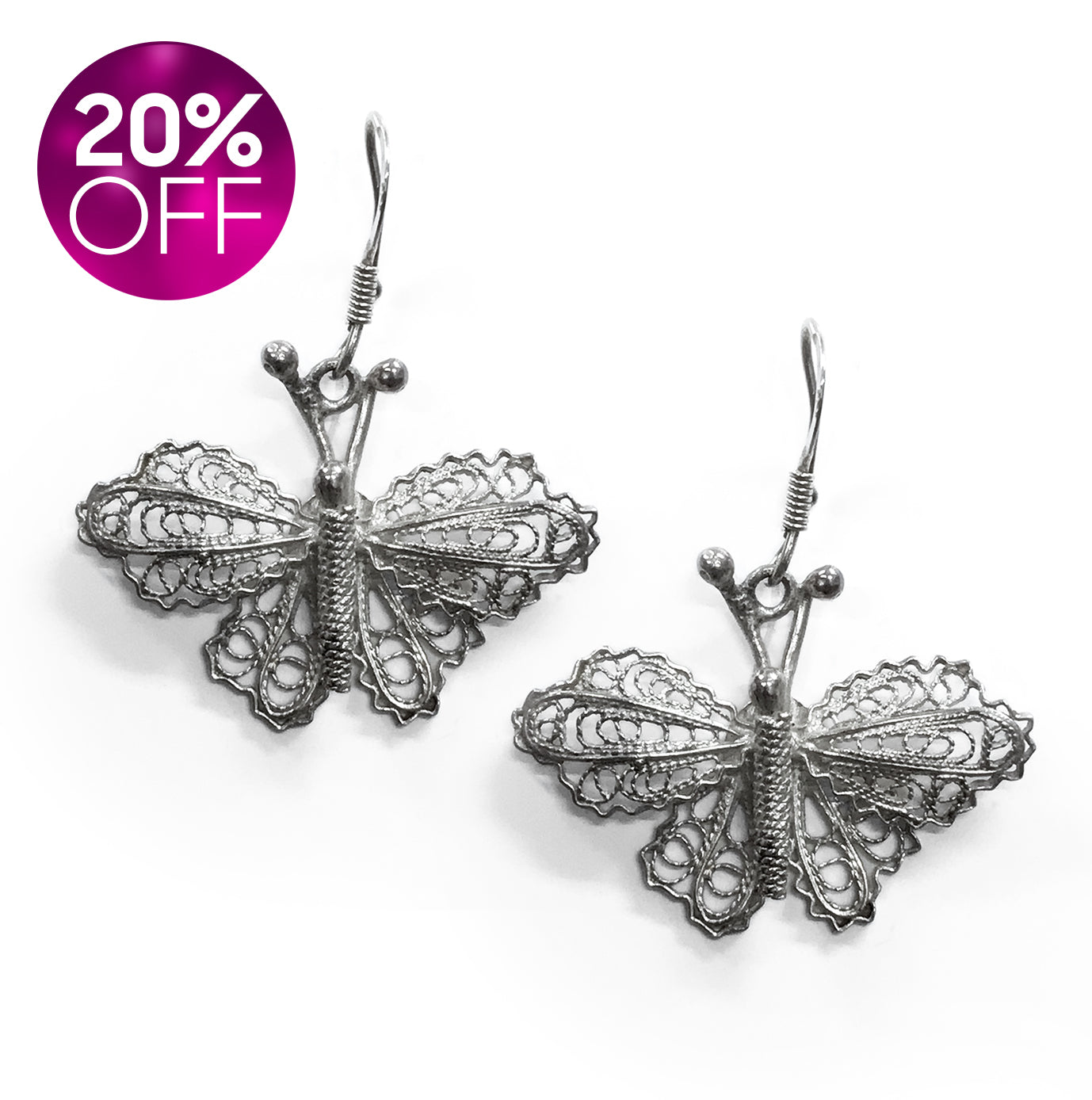 Silver Filigree Butterfly Earrings