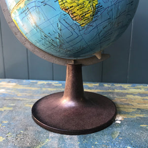 70's Tin Desk Globe by Haydrup of Denmark. Nice and colourful with a metal measure arm and nicely shaped plastic base. A great useful size for a desk - SHOP NOW - www.intovintage.co.uk