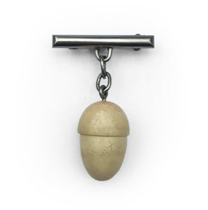 Vintage acorn pin brooch that hangs from a white metal bar and chain - SHOP NOW - www.intovintage.co.uk